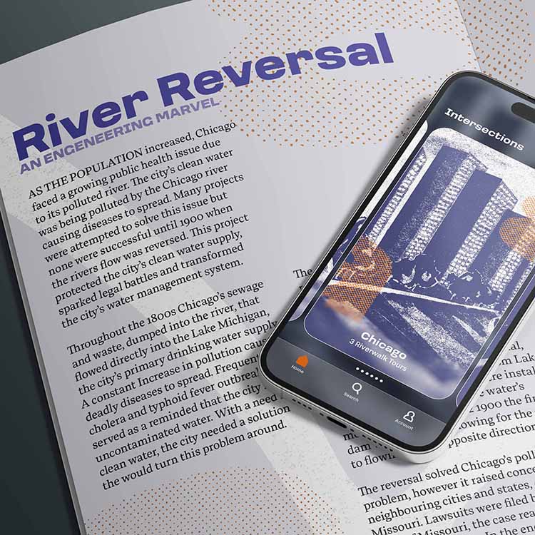Phone with the Intersections app laying on a magazine